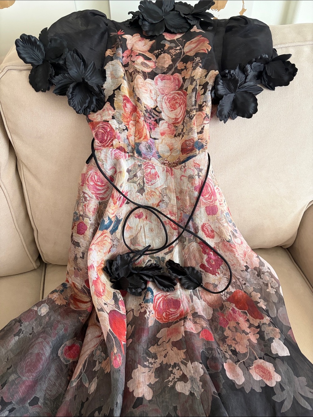 Zimmermann Black Floral Midi Dress with Pink and Cream Bouquet - Picture 4 of 6